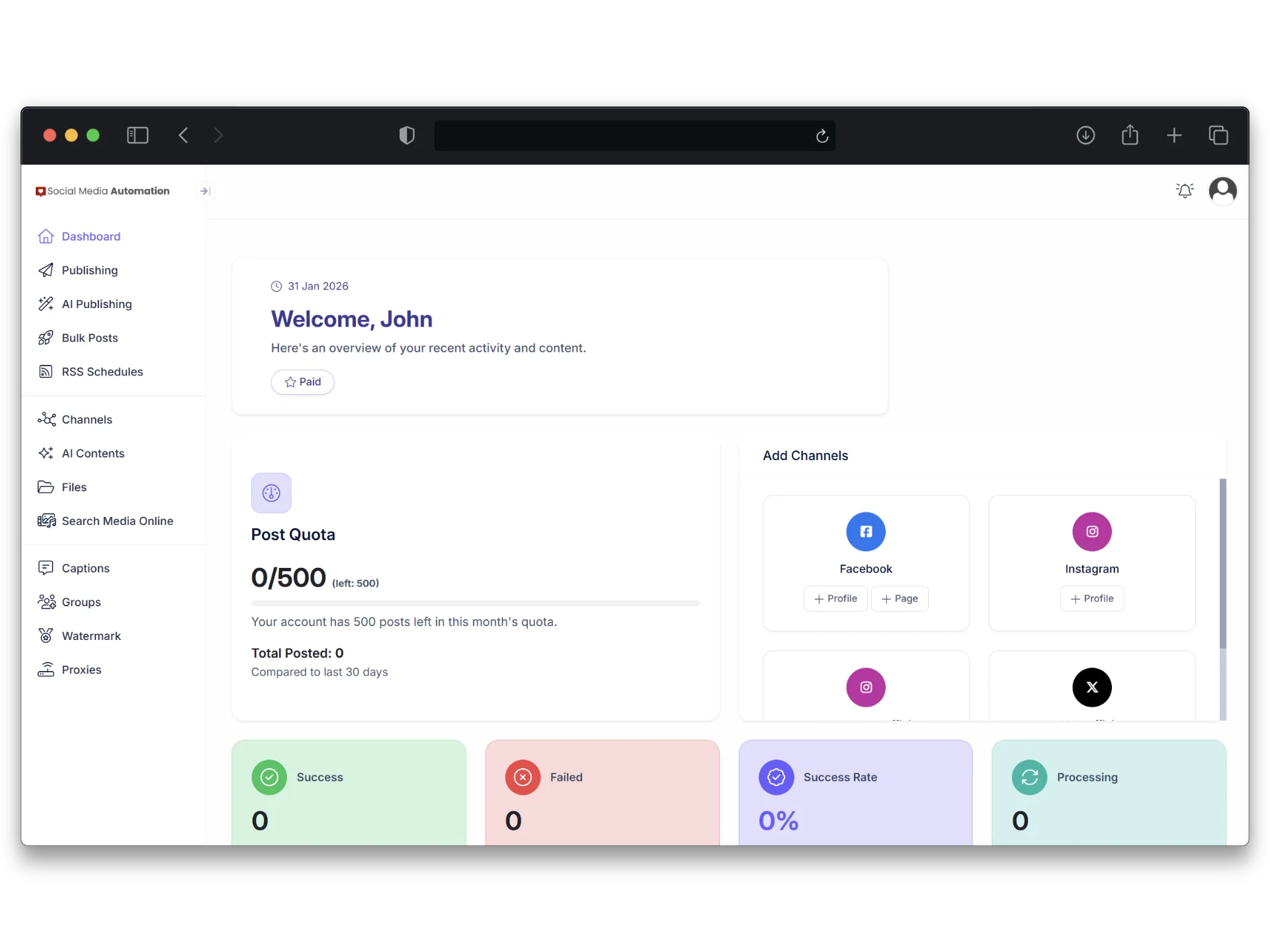 Social Media Automation dashboard preview
