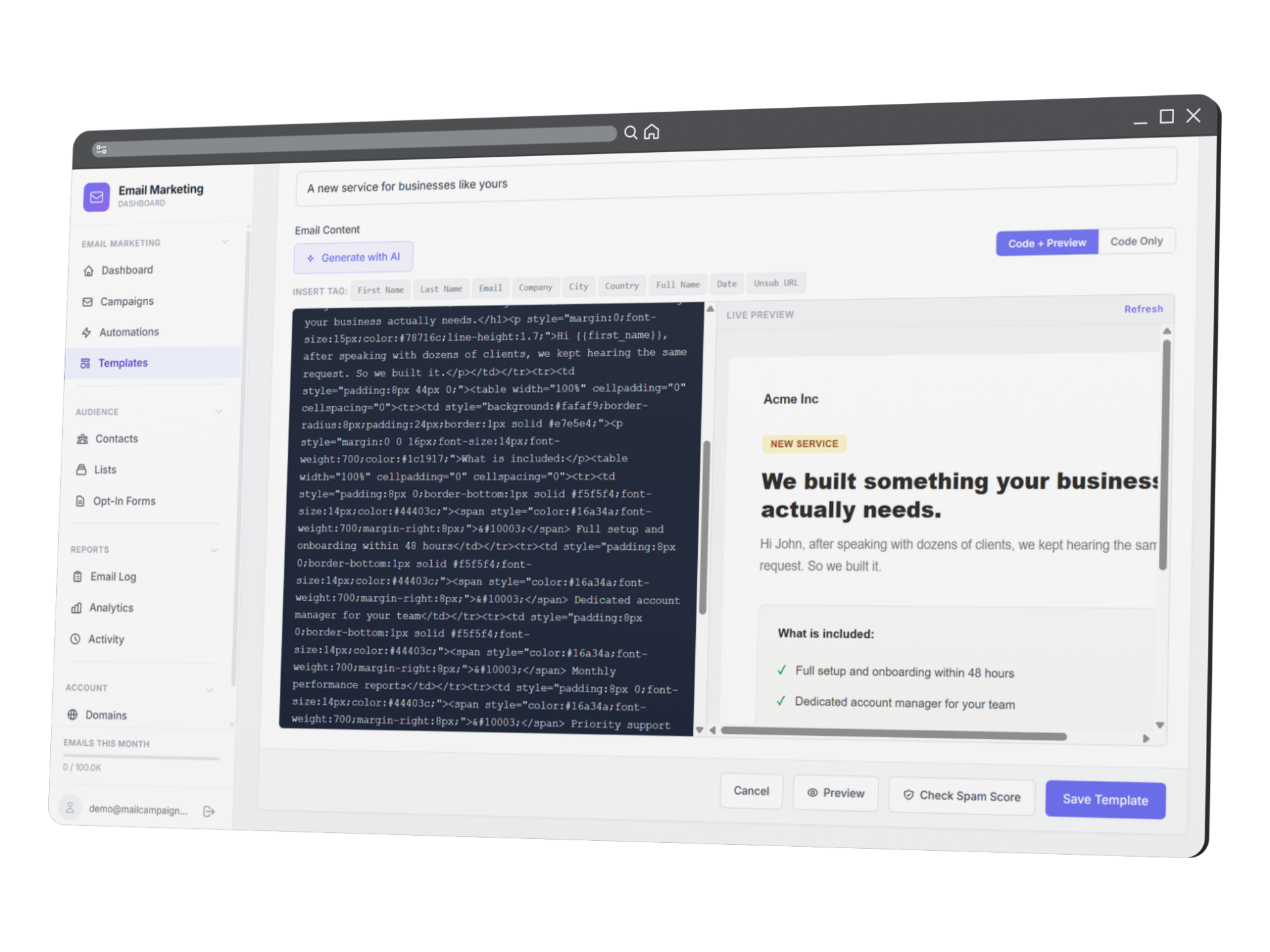 Email Campaign Builder Interface