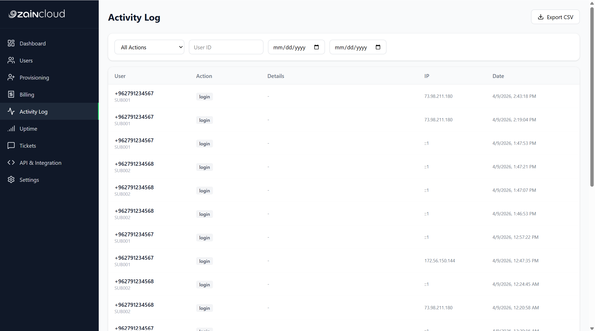 Activity Log