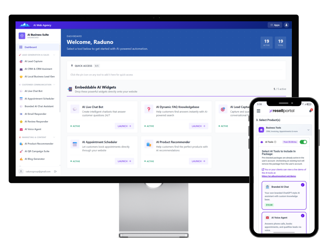 ResellPortal dashboard and storefront mockup