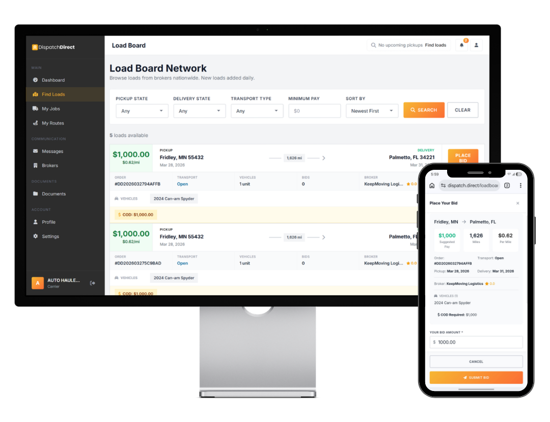Dispatch.Direct dispatch platform mockup
