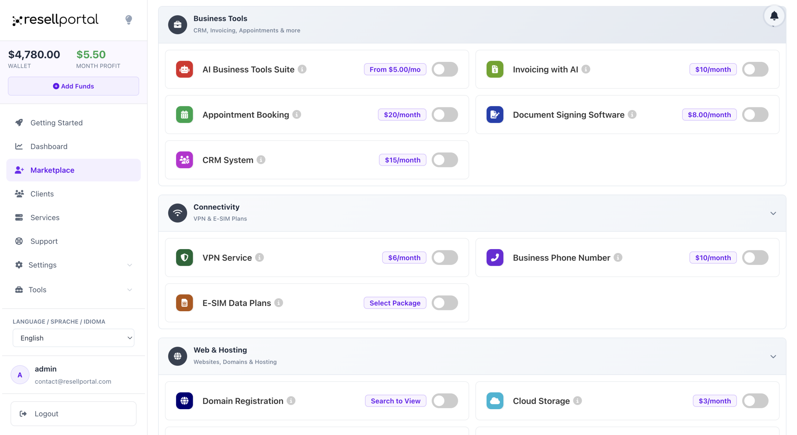 Reseller panel