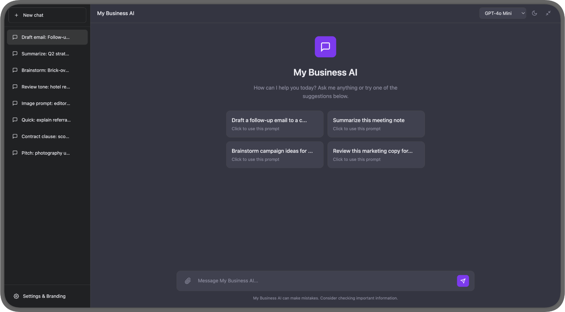 Branded AI Chat Assistant Interface