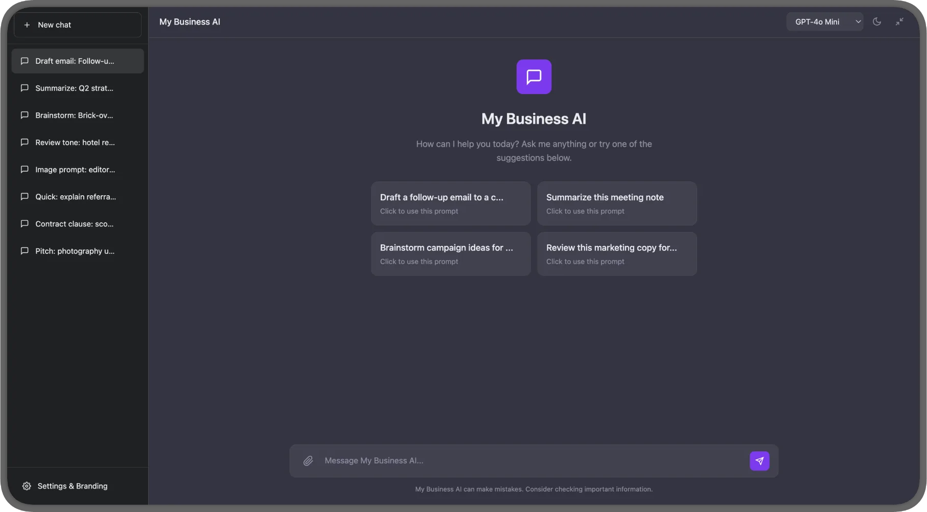 Branded AI Chat Assistant Interface