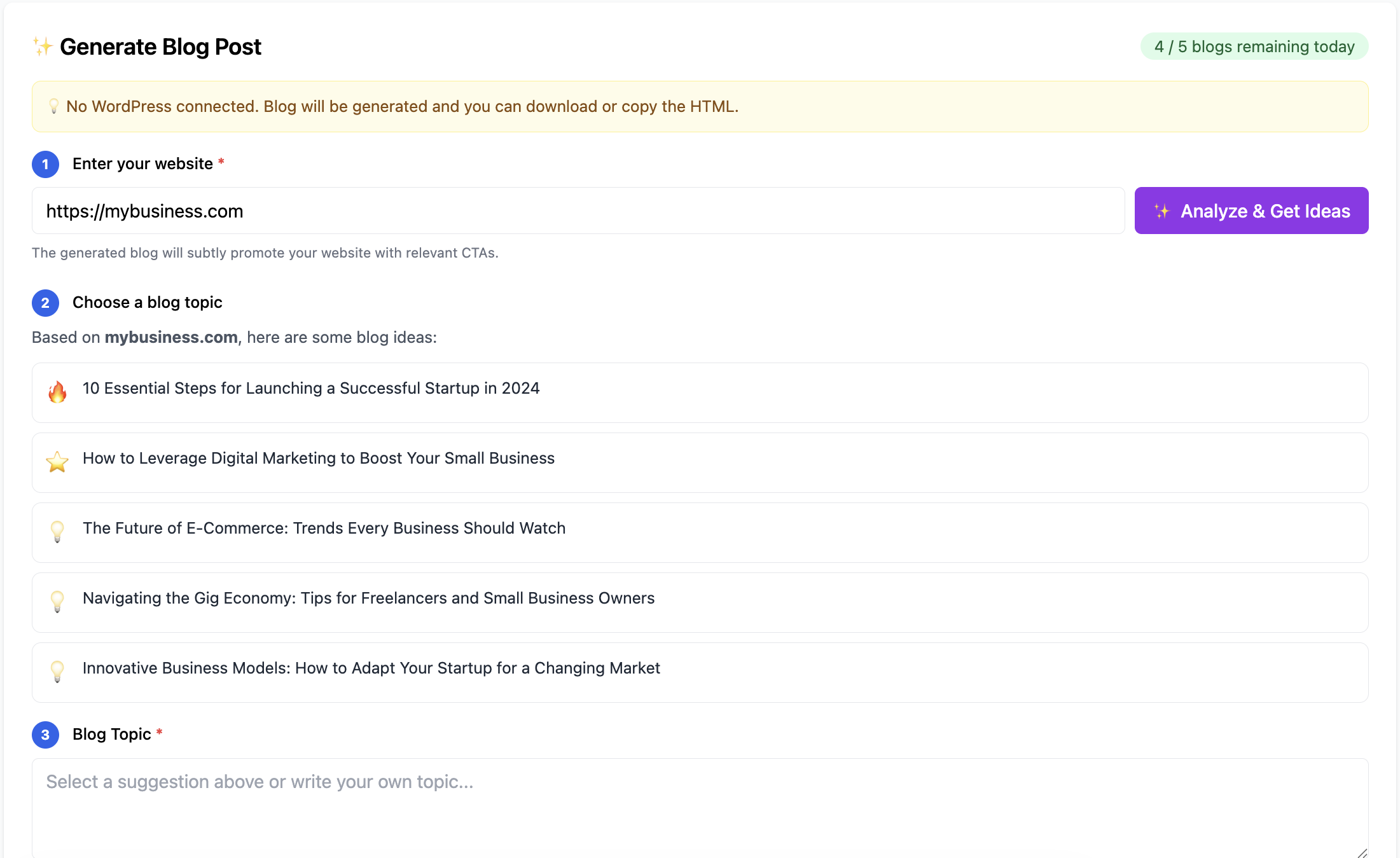 Blog Generator 3-Step Workflow