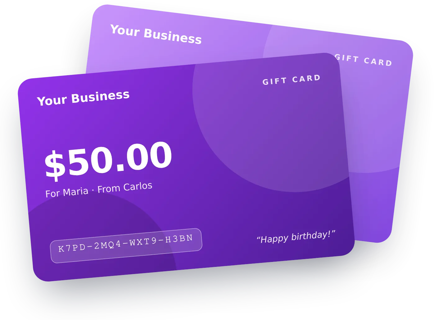 White-label digital gift cards branded for your clients
