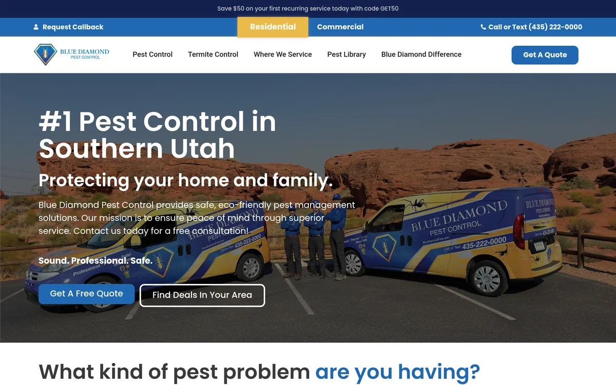 Pest control company website built for a client