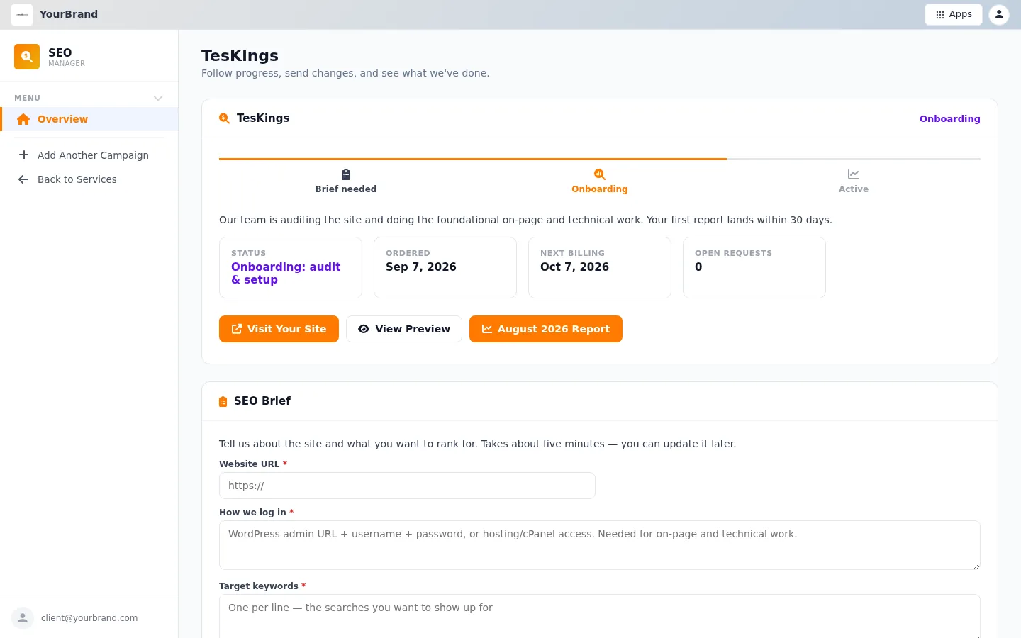 Your client's branded SEO portal